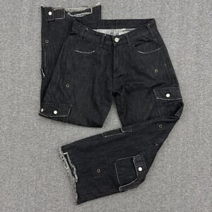 FAITPARLUI Les Demons Portent Cargo Pants Mens 28x30 Black Selvedge Denim Wide *